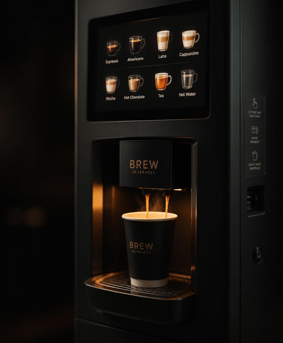 Distributeur automatique moderne servant un café